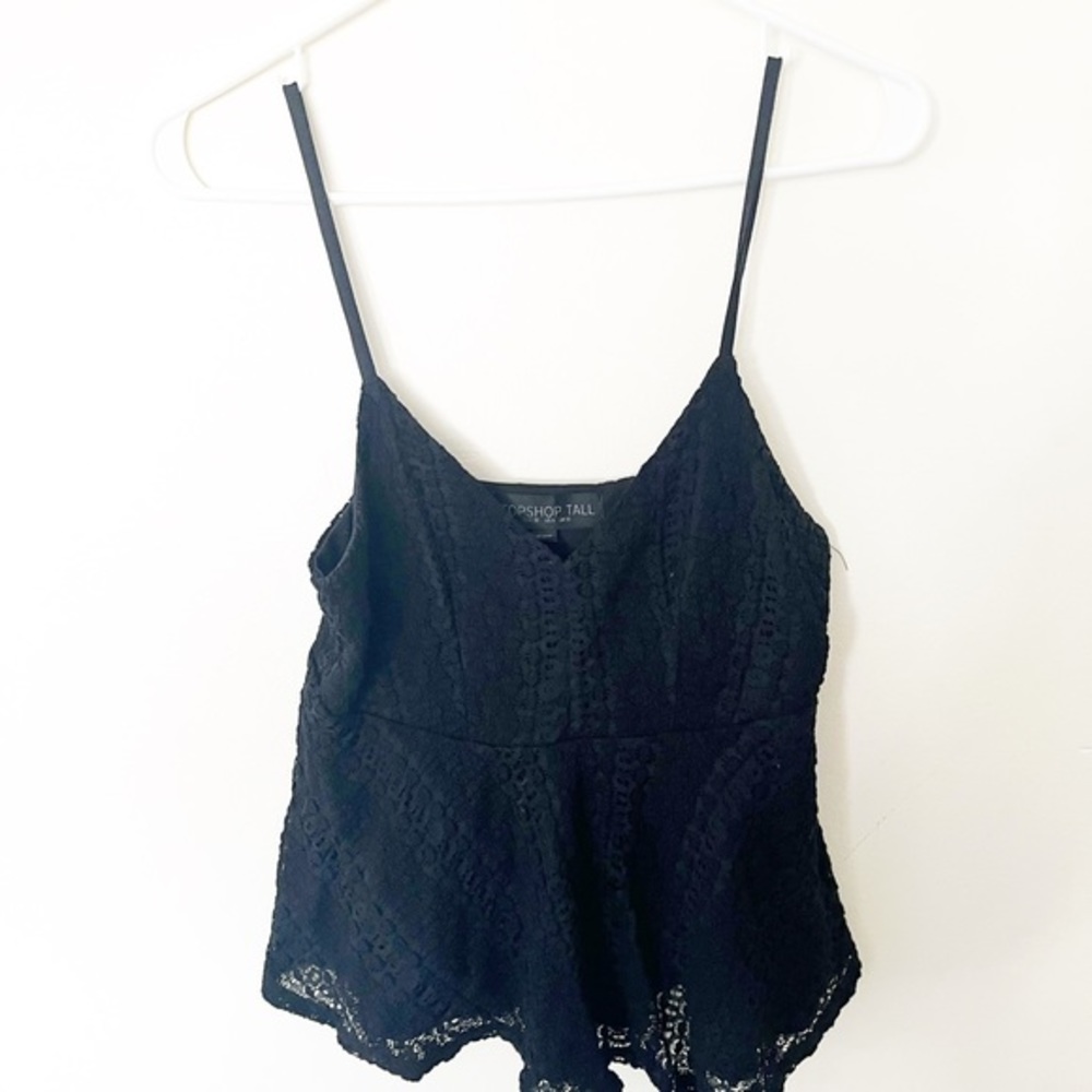 Topshop Black Lace Cami Peplum Top